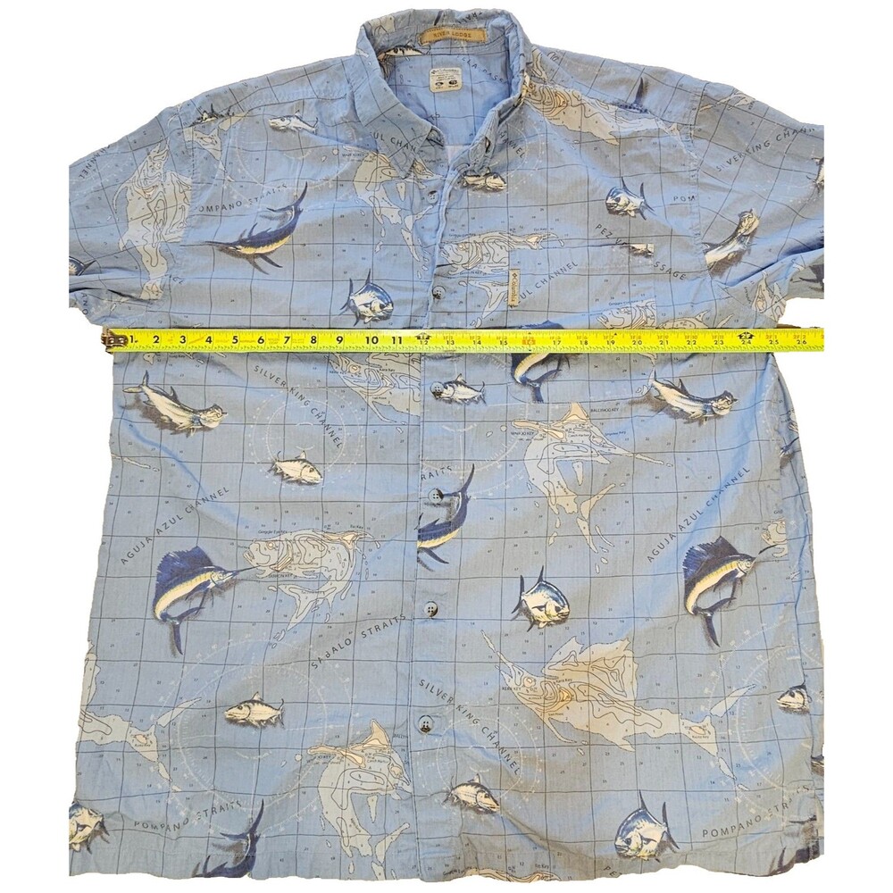 Columbia River Lodge Fish Ocean Map Mens Size XL Button Up Short Sleeve Shirt - Picture 6 of 8